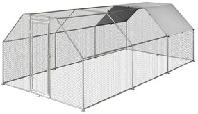 PawHut Țarc Găini Metal Ușă Acoperiș Parțial Spațiu Generos 280x570x195cm Argintiu | Aosom Romania