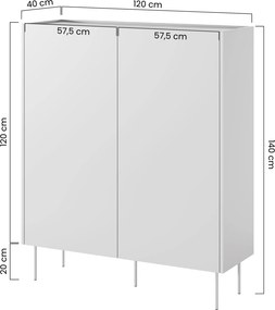 Comodă înaltă Desin 120 cm cu două uși și sertare ascunse - ceramic red / stejar nagano