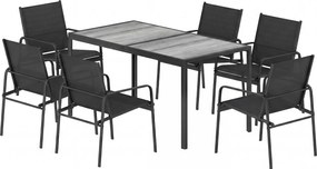 Outsunny Set mobilier de grădină - grup de șezut cu masă 150 x 80cm și 6 scaune respirabile, aspect lemn, cadru din oțel, Negru | Aosom Romania