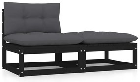 vidaXL Set mobilier de grădină cu perne, 2 piese, negru, lemn de pin
