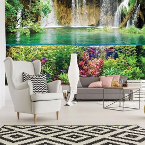 Fototapet - Plantele pești și cascada (254x184 cm)