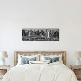 Tablou - Orașul mare cu turnul mov (cu ceas) (90x30 cm)