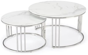 Set 2 mese de cafea Mercury 2 marmura alba/argintiu
