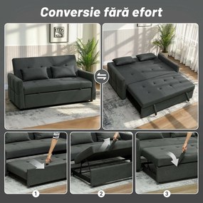 HOMCOM Canapea 2 Locuri Convertibilă în Pat Clic-Clac, cu 2 Perne, din Material Textil, Gri Închis | Aosom Romania