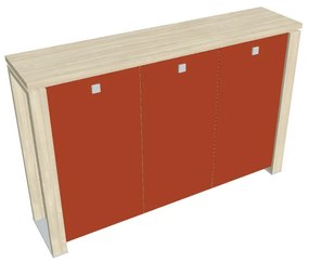 Dulap mediu Verno+ 200 x 46 x 130 cm, uși de sticlă, salcâm / portocaliu