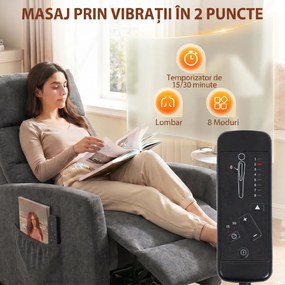 HOMCOM Fotoliu Reclinabil Manual cu Masaj 160°, Chenille, Suport Picioare, Telecomandă, Buzunare, Gri Închis | Aosom Romania