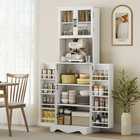 HOMCOM Mobilă de Depozitare pentru Bucătărie cu 2 Dulapuri și 8 Rafturi, din Lemn și Acrilic, 60x39.5x179.6 cm, Alb | Aosom Romania