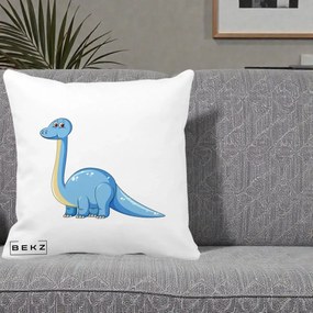 Perna Personalizata Brontosaur Albastru, 40x40 cm, Alba Mata, Husa Detasabila, Perna Inclusa, BEKZ®