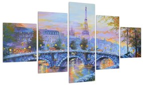 Tablou cu peisaj pictat cu turnul Eiffel (125x70 cm), în 40 de alte dimensiuni noi