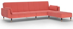 3081801 vidaXL Canapea extensibilă 2 loc.,taburet&2 perne,catifea,roz