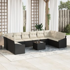 vidaXL Set de canapele pentru grădină 11 pcs Negru Rattan poli