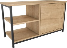 Comoda TV MUSKEGON, negru/stejar, PAL melaminat/metal, 90x35x51 cm