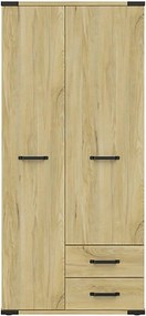 Dulap LARA, stejar, PAL, cu 2 usi si 2 sertare, 90x56x198 cm