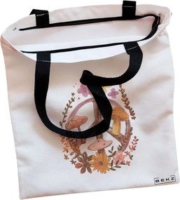 Sacosa de Panza pentru Cumparaturi, Geanta Tote, Colorful Mushrooms 5, Cu fermoar, 38x34.5 cm, Alba, BEKZ®