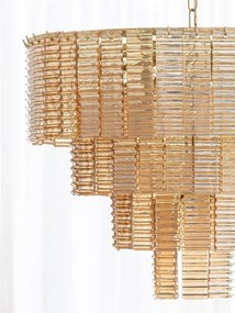 Lustră din sticlă și alamă aurie cu structură piramidală și elemente din sticlă suspendate în cascadă, 53 × 65 cm, „Versalia"