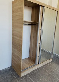 Dormitor Erika / Luiza, culoare sonoma, cu pat standard 140 x 200 cm, dulap cu oglinda 150 cm, comoda si 2 noptiere