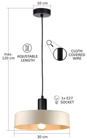 Lustră pe cablu LATTE 1xE27/60W/230V bej/negru