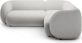 Colțar gri deschis cu tapițerie din catifea (cu colț pe partea dreaptă/în formă de ”L”) Kate – Micadoni