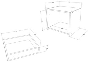 Set 2 Noptiere Malmo, 2 Sertare, Stejar Alb/Antracit, 50 x 40 x 40 cm