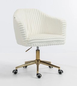 HR832K Scaun Alb Teddy Cord cu Bază Aurie