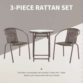 Outsunny set masa pliabila si scaune, din otel si ratan, maro | Aosom Ro