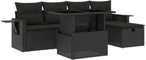 vidaXL Set mobilier de grădină cu perne, 6 piese, negru, poliratan