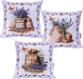Set de 3 fețe pernuțe LAVANDĂ 45 x 45 cm