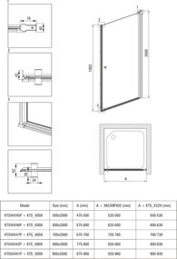 Usa de dus, batanta, sticla 6mm, 60x200 cm, profil negru, Deante Kerria Plus Negru