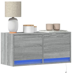 vidaXL Comodă TV de perete cu lumini LED, gri sonoma, 80x31x38 cm