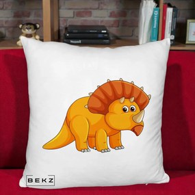 Perna Decorativa Triceratops Portocaliu, 40x40 cm, Alb Pufos, Husa Detasabila, Perna Inclusa, BEKZ®