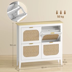 HOMCOM Zapatero Estrecho con 4 Puertas de Ratán Estantes Ajustables para 20 Pares de Zapatos 105x24x95,5 cm Alb | Aosom Romania