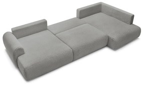 Colțar gri închis extensibil/cu spațiu de depozitare cu tapițerie din catifea reiată (cu colț pe partea dreaptă/în formă de "U") Lucien – Bobochic Paris