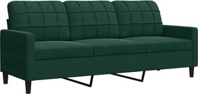 vidaXL Canapea cu 3 locuri, verde închis, 180 cm, catifea