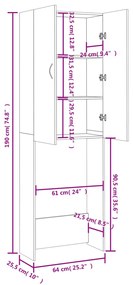 Dulap masina de spalat, negru extralucios, 64x25,5x190 cm negru foarte lucios