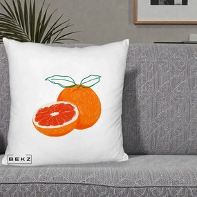 Perna Decorativa Grepfrut Citrus, 40x40 cm, Alb Pufos, Husa Detasabila, Perna Inclusa, BEKZ®
