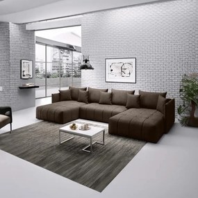 Colțar extensibil dumonde cu ladă de depozitare si sezut confortabil din spuma high-density, Malta U Enjoy Brown 340x185 cm