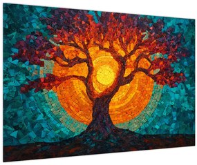 Tablou - Arborele vieții și soarele în mozaic (90x60 cm)