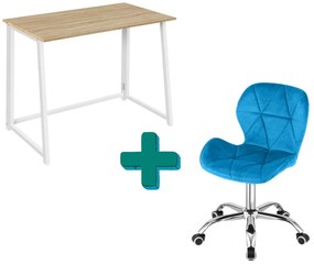 Set pentru birou – birou pliabil ZARIMO 80×40 cm alb + scaun de birou AVOLA VELVET albastru