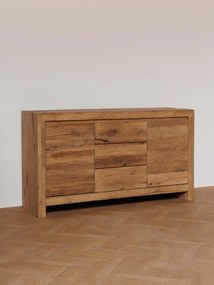 Comoda natur, din lemn de stejar, cu 3 sertare si 2 usi, aspect rustic, Newhill