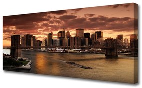 Tablou pe panza canvas Bridge City Case Gri Brun Galben