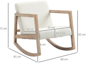 HOMCOM Scaun Balansoar Minimalist cu Pernuțe pentru Scaun și Spătar, Scaun pentru Sufragerie din Lemn de Caucciuc, Pluș și Spumă, 60x81x71 cm, Crem | Aosom Romania