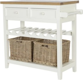 Consolă hol shabby chic din lemn de paulownia, alb, cu 2 sertare, raft pentru sticle, raft jos și blat gri, 80,5 x 88 x 38 cm, „Vinara”
