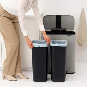 Cos de gunoi Brabantia Bo Pedal 1010450, 2x30 l, Inchidere lina, Baza antiderapanta, Gri deschis