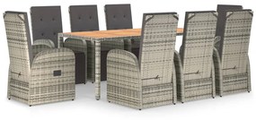 3157596 vidaXL Set mobilier grădină cu perne, 9 piese, gri, poliratan