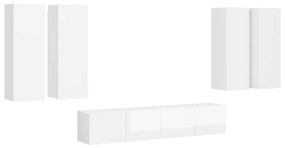 Set de dulapuri TV, 6 piese, alb extralucios, PAL 1, Alb foarte lucios, 30.5 x 30 x 90 cm