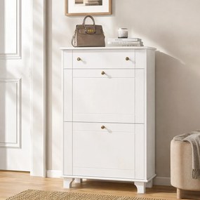 HOMCOM Dulap Pantofi Slim cu 2 Uși, Sertar, Rafturi Reglabile, 8 Perechi, MDF, PAL, 60 x 23,5 x 98,5 cm, Alb | Aosom Romania
