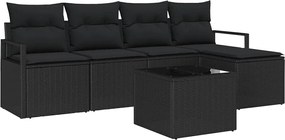 vidaXL Set de canapea cu pernă cu depozitare 6 pcs Negru poliratan