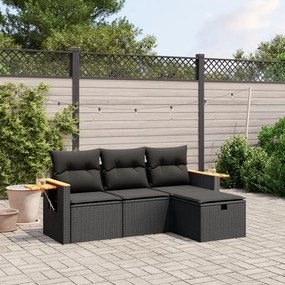 3265486 vidaXL Set mobilier de grădină cu perne, 4 piese, negru, poliratan