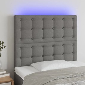 3122841 vidaXL Tăblie de pat cu LED, gri închis, 90x5x118/128 cm, textil
