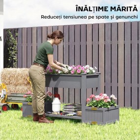 Outsunny Strat Înălțat pentru Grădină, Jardinieră cu Raft, 149x46x76cm, Gri | Aosom Romania